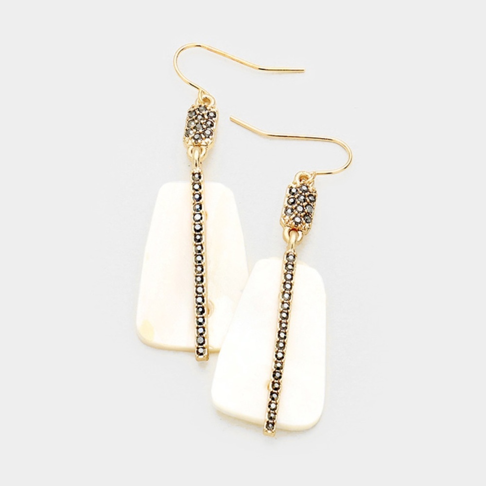 Pave Mother of Pearl Trapezoid Dangle Earrings